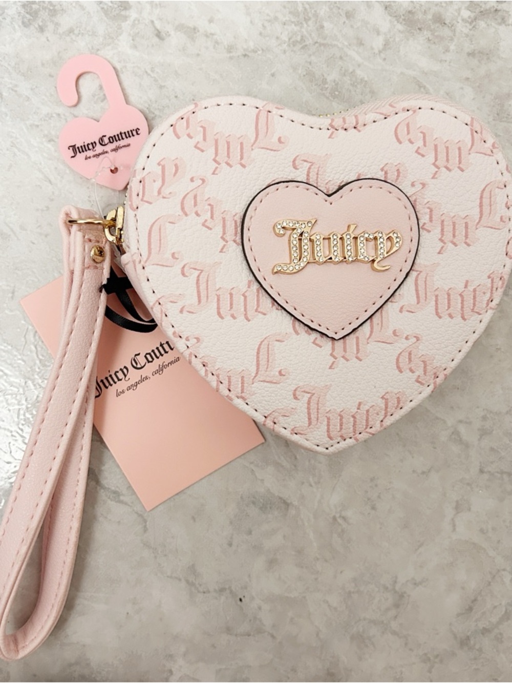 Juicy Couture Pep In Her Step All Over Pink Heart Coin Purse NEW
